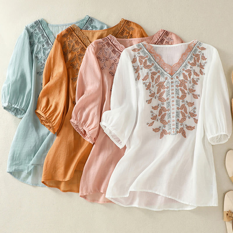 Koszulka damska z krótkim rękawem i haftowaną koronką z motywem Buddha Stones - image 36