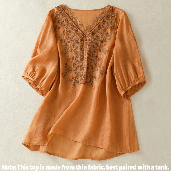 Koszulka damska z krótkim rękawem i haftowaną koronką z motywem Buddha Stones - image 2