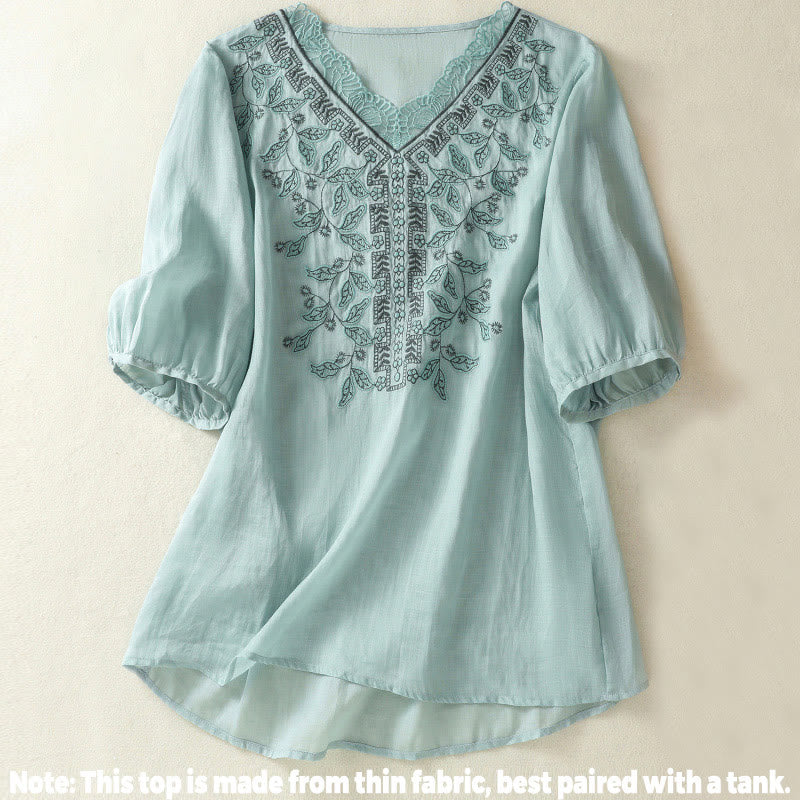 Koszulka damska z krótkim rękawem i haftowaną koronką z motywem Buddha Stones - image 10