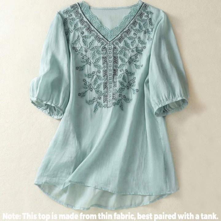 Koszulka damska z krótkim rękawem i haftowaną koronką z motywem Buddha Stones - image 10