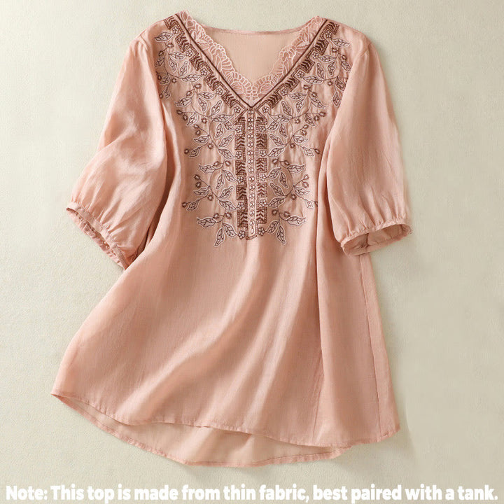 Koszulka damska z krótkim rękawem i haftowaną koronką z motywem Buddha Stones - image 21