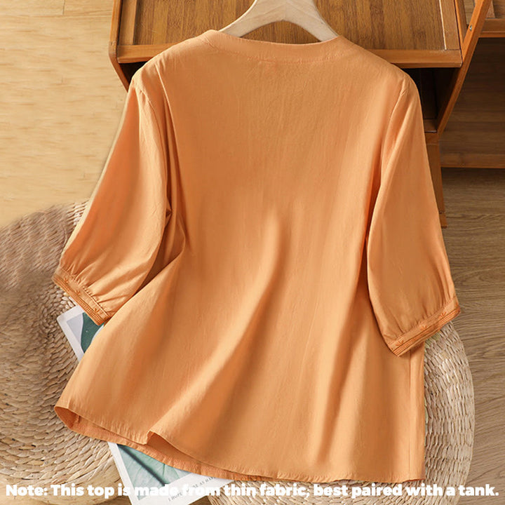 Koszula damska z dekoltem w serek z symetrycznym haftem "Buddha Stones" z bawełny - image 21