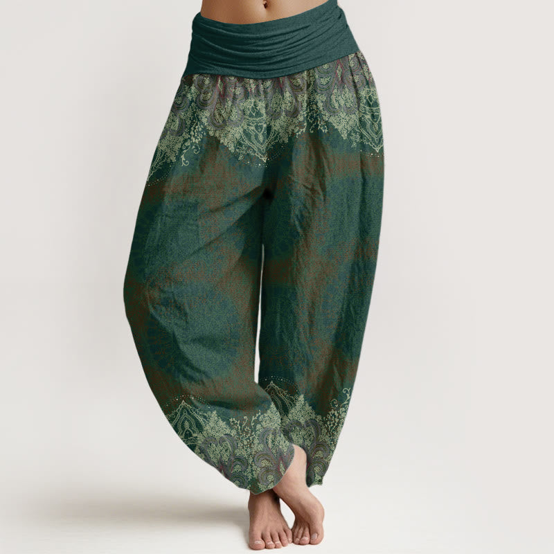 Spodnie haremowe damskie z elastyczną talią i wzorem mandali Lycoris Radiata z Buddha Stones z czystej bawełny - SeaGreen - US22, UK/AU26, EU54 (6XL) - image 9