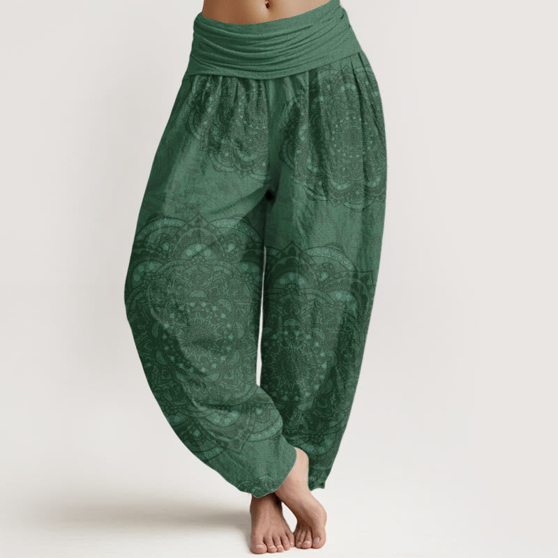 Damskie spodnie haremowe z elastyczną talią i mandalami w kolorze kamieni Buddha Stones z czystej bawełny w wzór paisley - LimeGreen - US22, UK/AU26, EU54 (6XL) - image 6