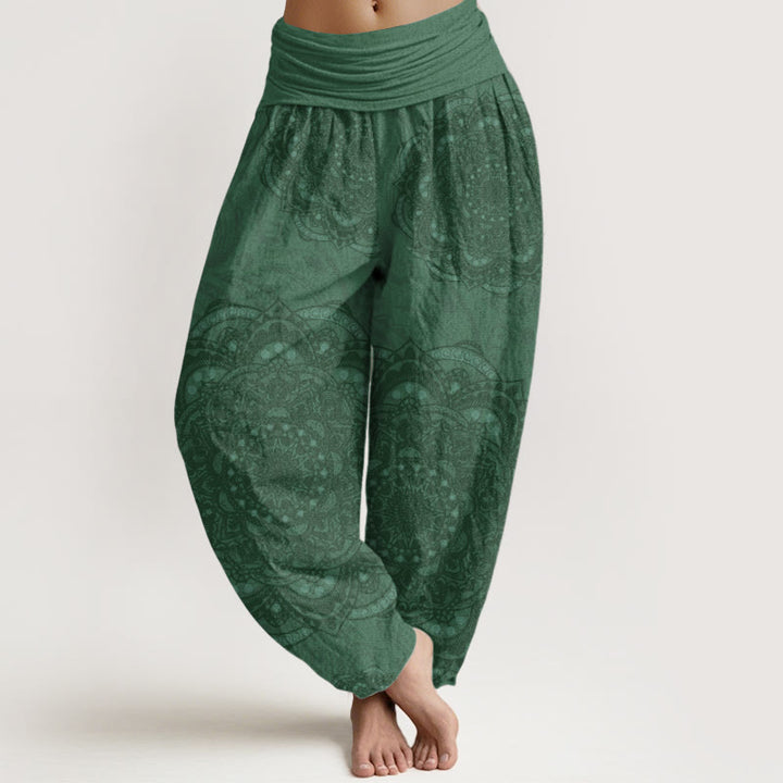 Damskie spodnie haremowe z elastyczną talią i mandalami w kolorze kamieni Buddha Stones z czystej bawełny w wzór paisley - LimeGreen - US22, UK/AU26, EU54 (6XL) - image 6