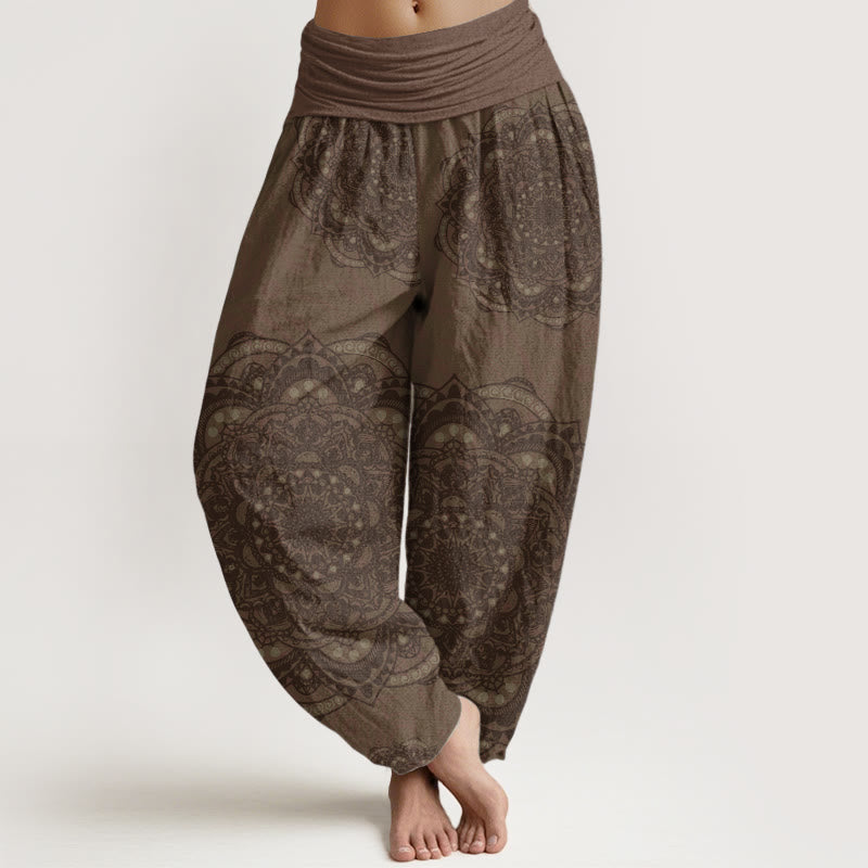 Damskie spodnie haremowe z elastyczną talią i mandalami w kolorze kamieni Buddha Stones z czystej bawełny w wzór paisley - DarkGoldenrod - US22, UK/AU26, EU54 (6XL) - image 9
