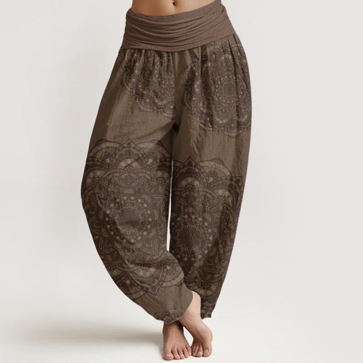 Damskie spodnie haremowe z elastyczną talią i mandalami w kolorze kamieni Buddha Stones z czystej bawełny w wzór paisley - DarkGoldenrod - US22, UK/AU26, EU54 (6XL) - image 9