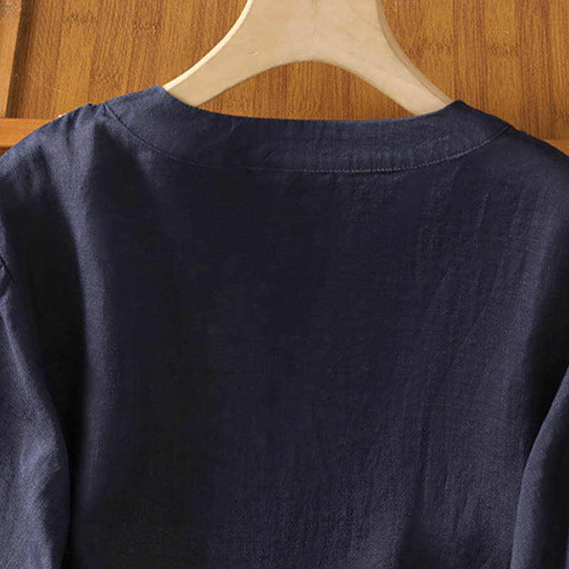 Koszula damska z okrągłym dekoltem i symetrycznym haftem z motywem Buddha Stones z bawełny - image 5