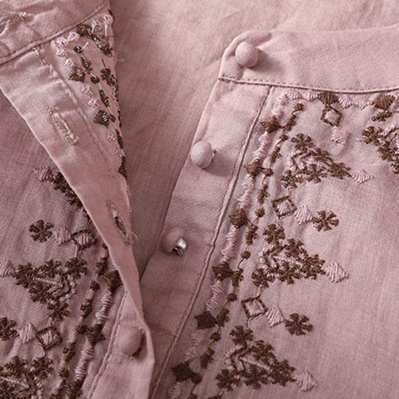 Koszula damska z okrągłym dekoltem i symetrycznym haftem z motywem Buddha Stones z bawełny - image 10