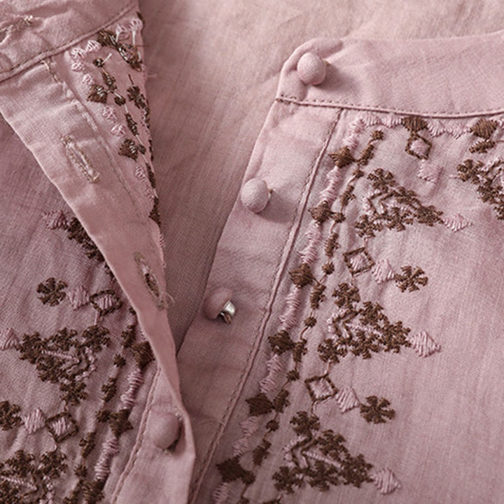 Koszula damska z okrągłym dekoltem i symetrycznym haftem z motywem Buddha Stones z bawełny - image 10