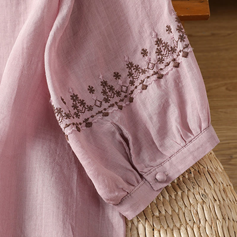 Koszula damska z okrągłym dekoltem i symetrycznym haftem z motywem Buddha Stones z bawełny - image 12