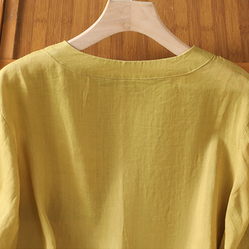 Koszula damska z okrągłym dekoltem i symetrycznym haftem z motywem Buddha Stones z bawełny - image 18