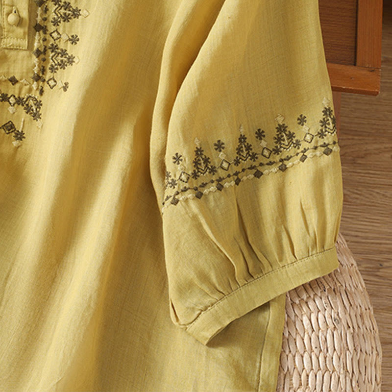 Koszula damska z okrągłym dekoltem i symetrycznym haftem z motywem Buddha Stones z bawełny - image 21