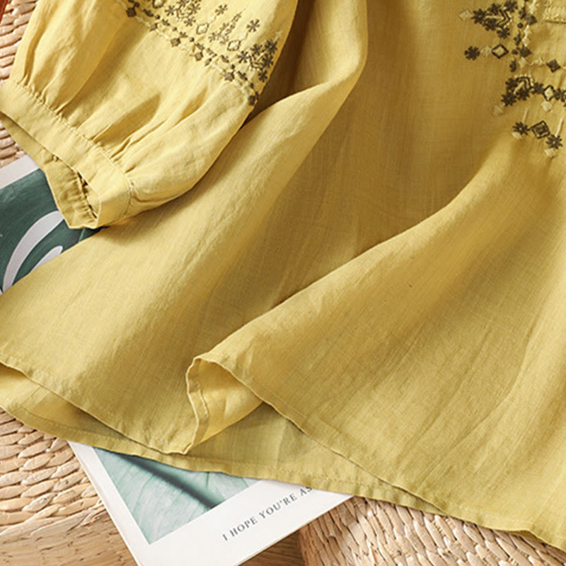 Koszula damska z okrągłym dekoltem i symetrycznym haftem z motywem Buddha Stones z bawełny - image 19