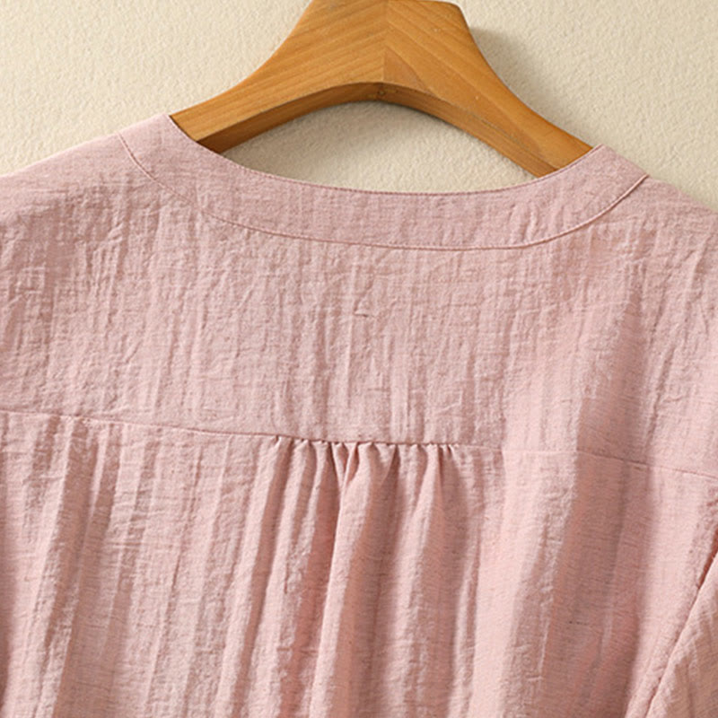 Koszula damska z dekoltem w serek, haftowanymi kwiatami i liśćmi z Buddha Stones - image 4