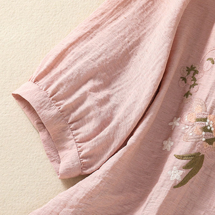 Koszula damska z dekoltem w serek, haftowanymi kwiatami i liśćmi z Buddha Stones - image 7