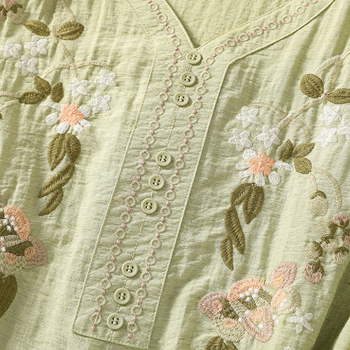 Koszula damska z dekoltem w serek, haftowanymi kwiatami i liśćmi z Buddha Stones - image 16