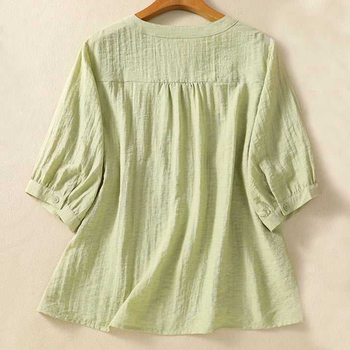 Koszula damska z dekoltem w serek, haftowanymi kwiatami i liśćmi z Buddha Stones - image 12