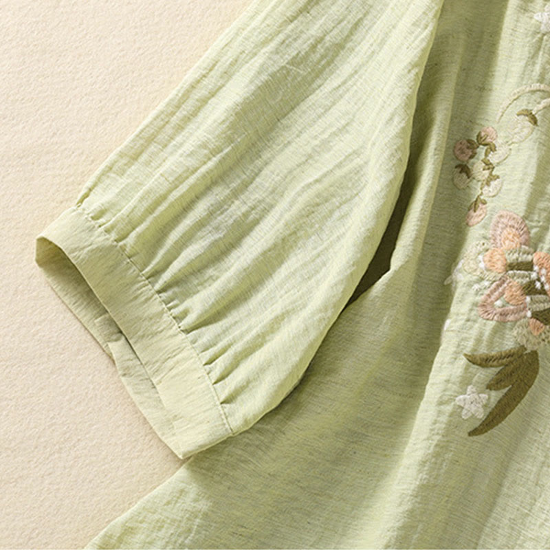 Koszula damska z dekoltem w serek, haftowanymi kwiatami i liśćmi z Buddha Stones - image 17