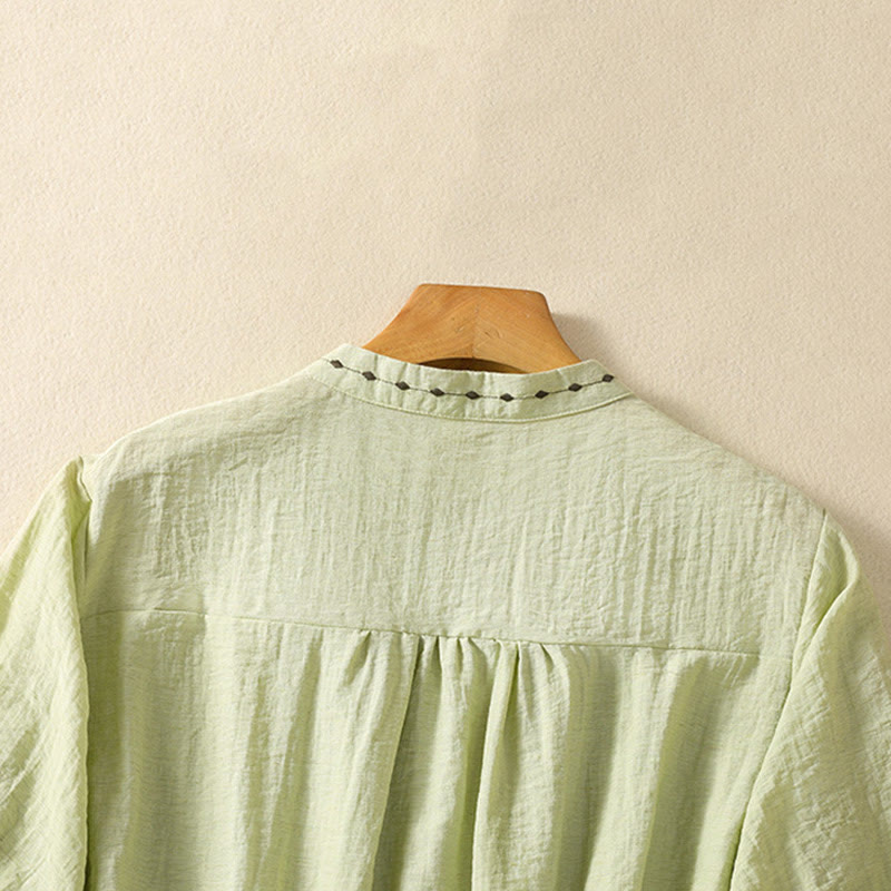 Koszula damska z okrągłym dekoltem i bawełnianym guzikiem z haftowanymi Buddha Stones - image 4