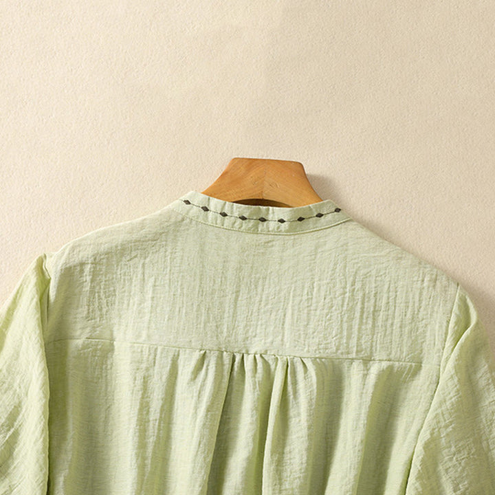 Koszula damska z okrągłym dekoltem i bawełnianym guzikiem z haftowanymi Buddha Stones - image 4