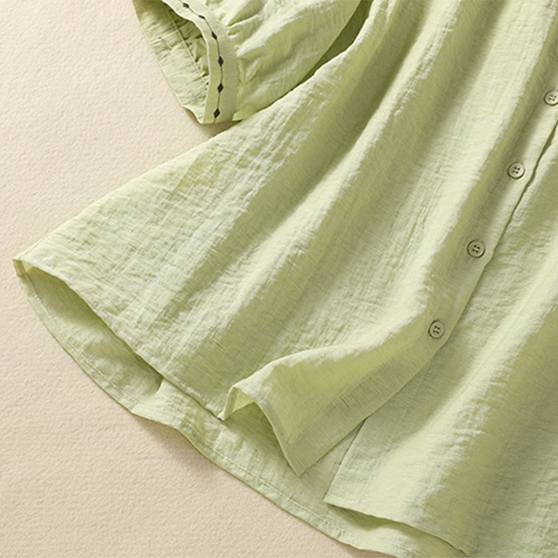 Koszula damska z okrągłym dekoltem i bawełnianym guzikiem z haftowanymi Buddha Stones - image 6