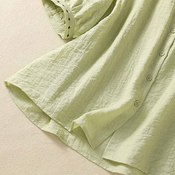 Koszula damska z okrągłym dekoltem i bawełnianym guzikiem z haftowanymi Buddha Stones - image 6