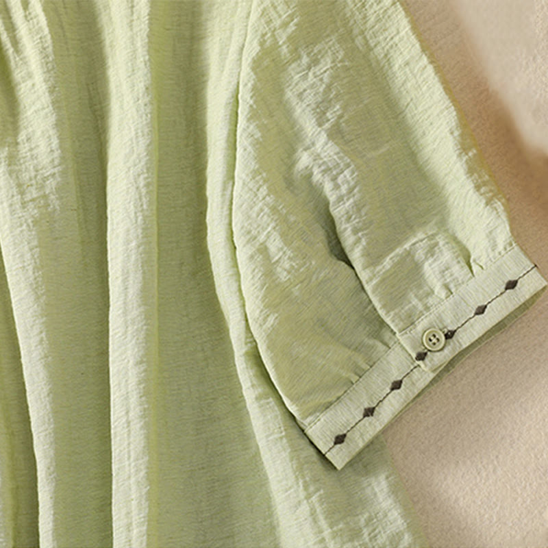 Koszula damska z okrągłym dekoltem i bawełnianym guzikiem z haftowanymi Buddha Stones - image 7