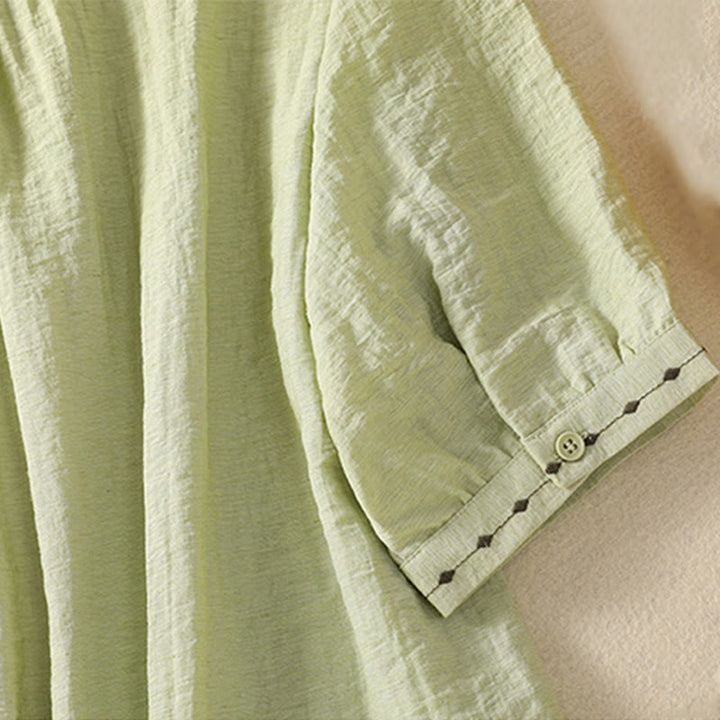 Koszula damska z okrągłym dekoltem i bawełnianym guzikiem z haftowanymi Buddha Stones - image 7