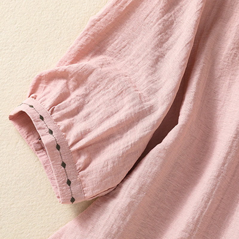 Koszula damska z okrągłym dekoltem i bawełnianym guzikiem z haftowanymi Buddha Stones - image 15