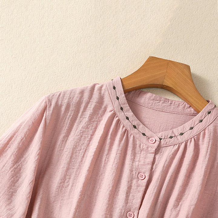 Koszula damska z okrągłym dekoltem i bawełnianym guzikiem z haftowanymi Buddha Stones - image 12