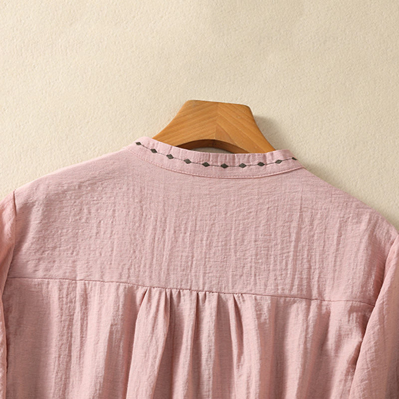 Koszula damska z okrągłym dekoltem i bawełnianym guzikiem z haftowanymi Buddha Stones - image 13