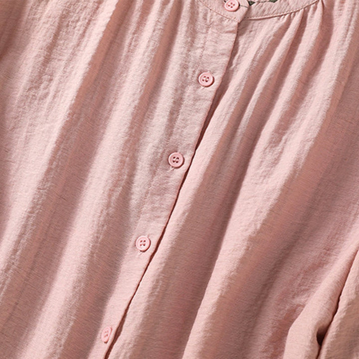 Koszula damska z okrągłym dekoltem i bawełnianym guzikiem z haftowanymi Buddha Stones - image 16