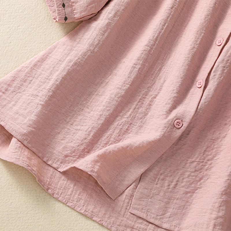 Koszula damska z okrągłym dekoltem i bawełnianym guzikiem z haftowanymi Buddha Stones - image 14