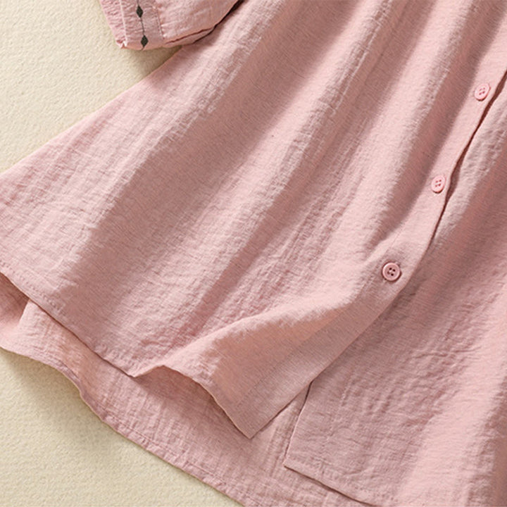 Koszula damska z okrągłym dekoltem i bawełnianym guzikiem z haftowanymi Buddha Stones - image 14