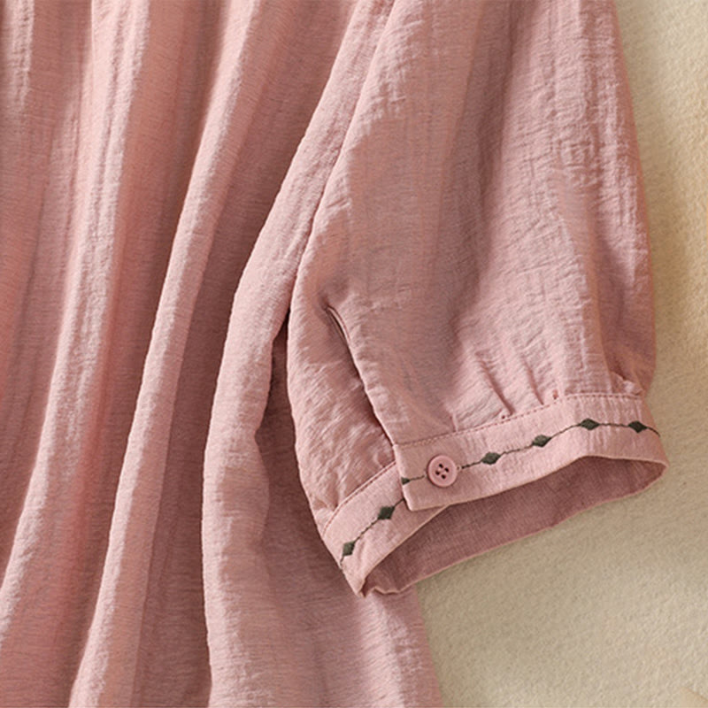 Koszula damska z okrągłym dekoltem i bawełnianym guzikiem z haftowanymi Buddha Stones - image 17