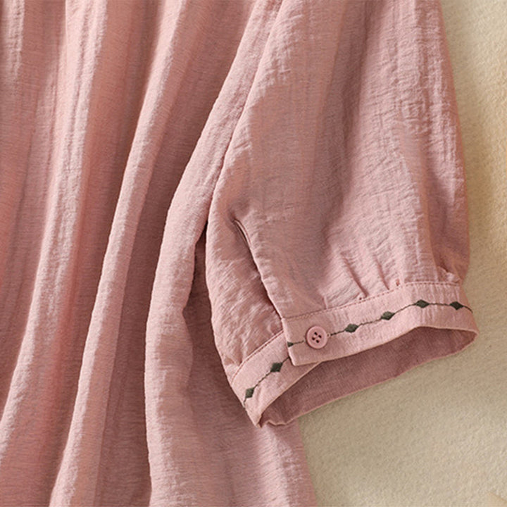 Koszula damska z okrągłym dekoltem i bawełnianym guzikiem z haftowanymi Buddha Stones - image 17