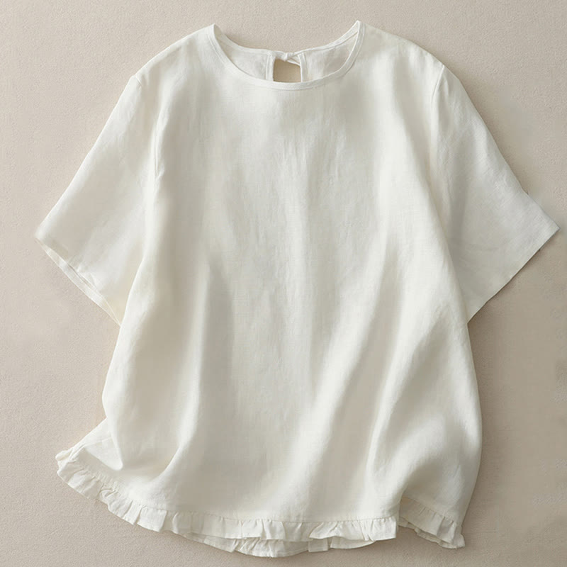 Koszulka damska z poliestru z okrągłym dekoltem i falbaną na dole z motywem kamieni Buddha Stones - image 8