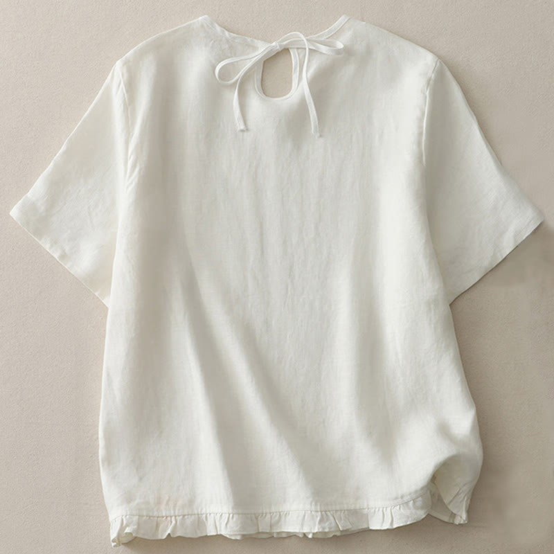 Koszulka damska z poliestru z okrągłym dekoltem i falbaną na dole z motywem kamieni Buddha Stones - Biały - US8-10，UK/AU12-14，EU40-42 (2XL) - image 6