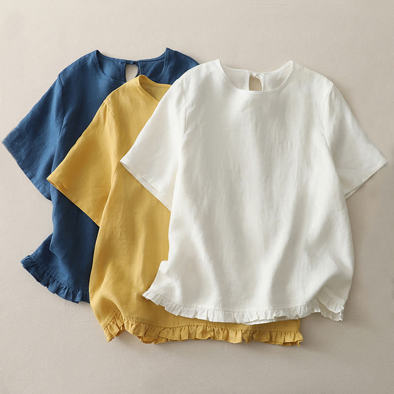 Koszulka damska z poliestru z okrągłym dekoltem i falbaną na dole z motywem kamieni Buddha Stones - image 17