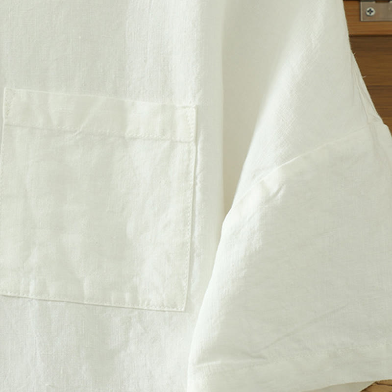 Koszulka damska z bawełny i lnu z dekoltem w serek i kieszenią "Buddha Stones" w swobodnym, gładkim stylu - image 11