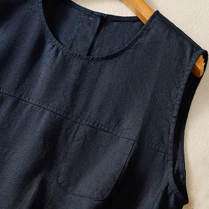 Buddha Stones, prosta, bawełniana kamizelka bez rękawów damska z okrągłym dekoltem i guzikami - image 3