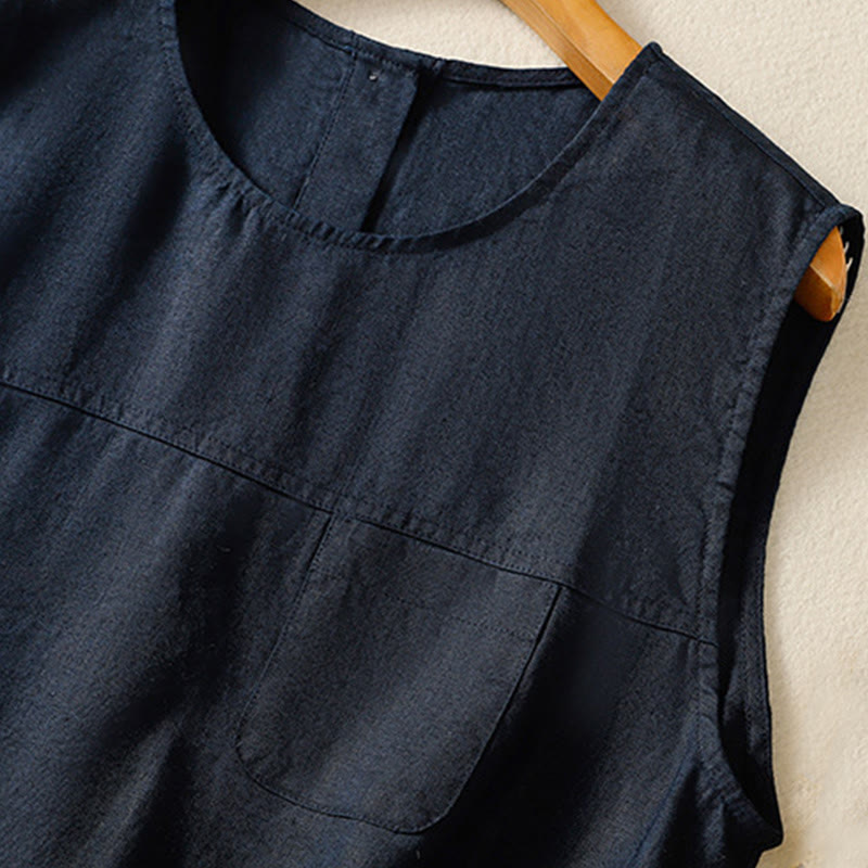 Buddha Stones, prosta, bawełniana kamizelka bez rękawów damska z okrągłym dekoltem i guzikami - image 2