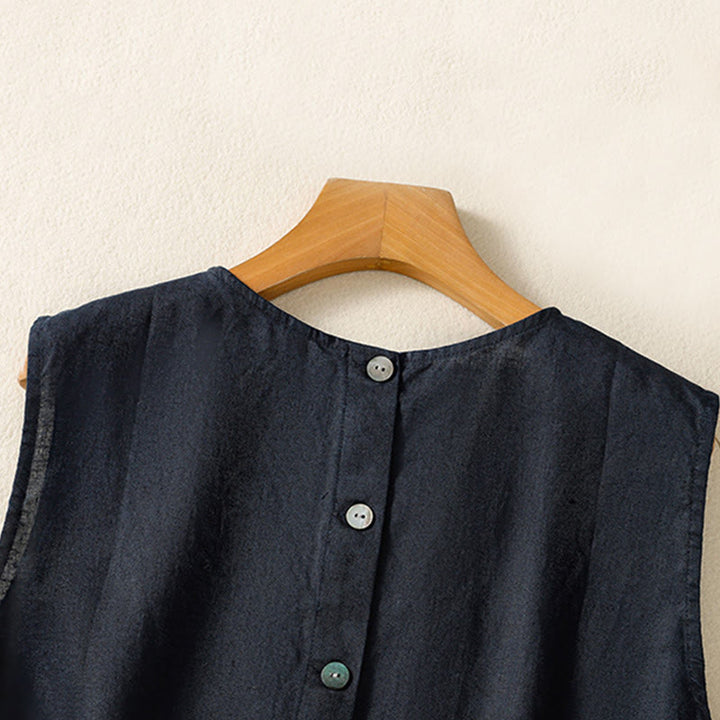 Buddha Stones, prosta, bawełniana kamizelka bez rękawów damska z okrągłym dekoltem i guzikami - image 5