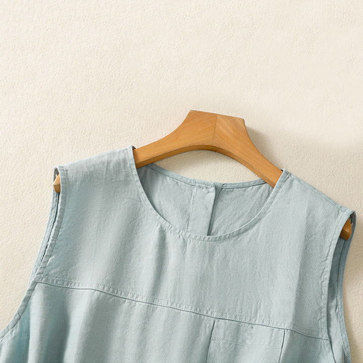 Buddha Stones, prosta, bawełniana kamizelka bez rękawów damska z okrągłym dekoltem i guzikami - image 9