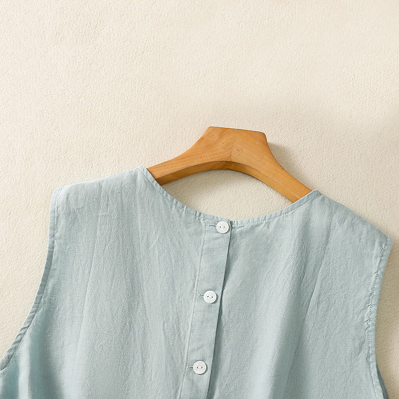 Buddha Stones, prosta, bawełniana kamizelka bez rękawów damska z okrągłym dekoltem i guzikami - image 11