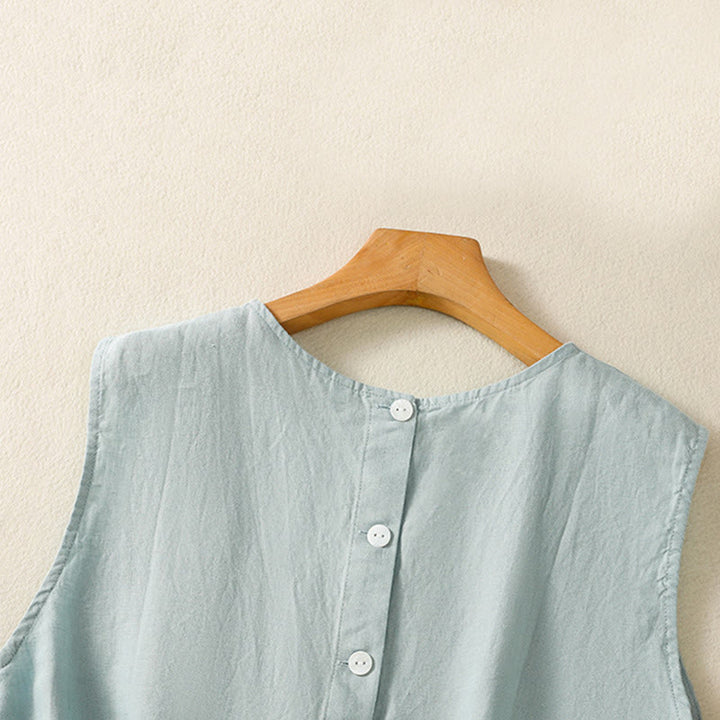 Buddha Stones, prosta, bawełniana kamizelka bez rękawów damska z okrągłym dekoltem i guzikami - image 11