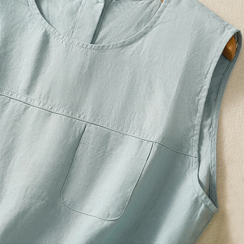 Buddha Stones, prosta, bawełniana kamizelka bez rękawów damska z okrągłym dekoltem i guzikami - image 10