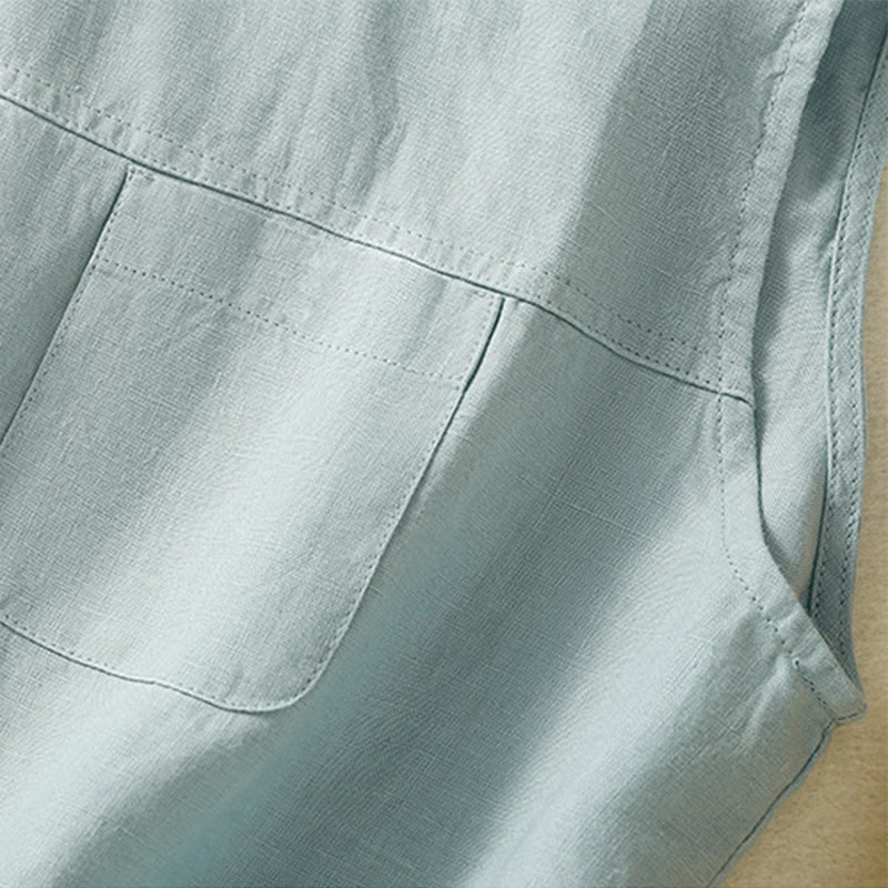 Buddha Stones, prosta, bawełniana kamizelka bez rękawów damska z okrągłym dekoltem i guzikami - image 14