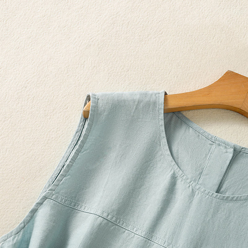 Buddha Stones, prosta, bawełniana kamizelka bez rękawów damska z okrągłym dekoltem i guzikami - image 11